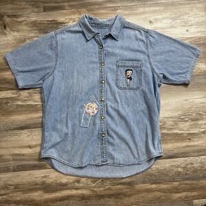 Custom Betty Boop Denim Top Women’s Vintage Patches Button-Up - See Measurements